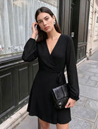 V-Neck Wrap Mini Dress