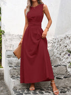 Sleeveless Wrap?Tie Waist Maxi Dress