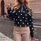 Women's Polka Dot Contrast Collar Knit Top