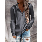 Women's Ribbed Open‑Front Hooded Knit Cardigan