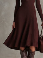 Half?Zip Ribbed Knit Fit?and?Flare Midi Sweater Dress