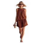 Crinkled Casual Two Piece Short Set