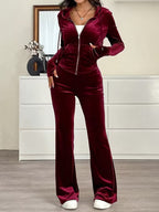 Velvet Zip-Up Hoodie & Flared Pants Set