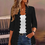 Women's Scallop Trim Lace Open‑Front Cardigan