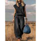 High Waist Wide Leg Jeans Two-Piece Set