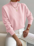 Women's Solid Mock Neck Long Sleeve Knit Sweater
