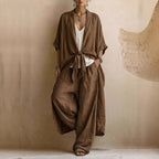 2026 Amazon Cross-Border Independent Station Foreign Trade European And American Casual Loose Solid Color Belted Cardigan Trousers Women'S Suit