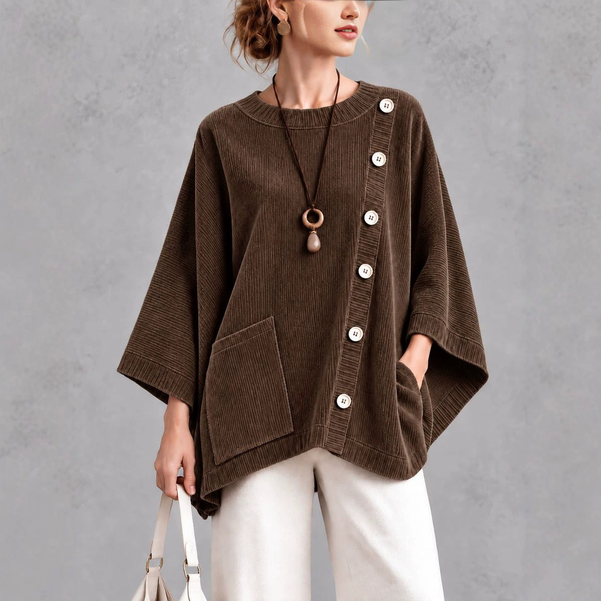 Oversized Corduroy Tunic with Button Detail