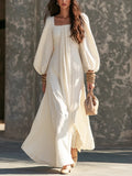 Square Neck Puff Long Sleeve Flowy Maxi Dress