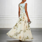 Vintage Lily Floral Color Block Maxi Gown