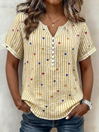 Colorful Heart Striped Henley Blouse