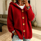 Oversized Hooded Button‑Front Long Sleeve Loose Fit Knit Cardigan With Pockets
