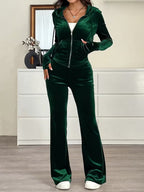 Velvet Zip-Up Hoodie & Flared Pants Set