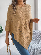 Cable Knit Hollow Out V-Neck Poncho Sweater Cape
