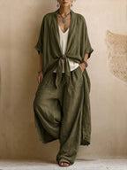 2026 Amazon Cross-Border Independent Station Foreign Trade European And American Casual Loose Solid Color Belted Cardigan Trousers Women'S Suit