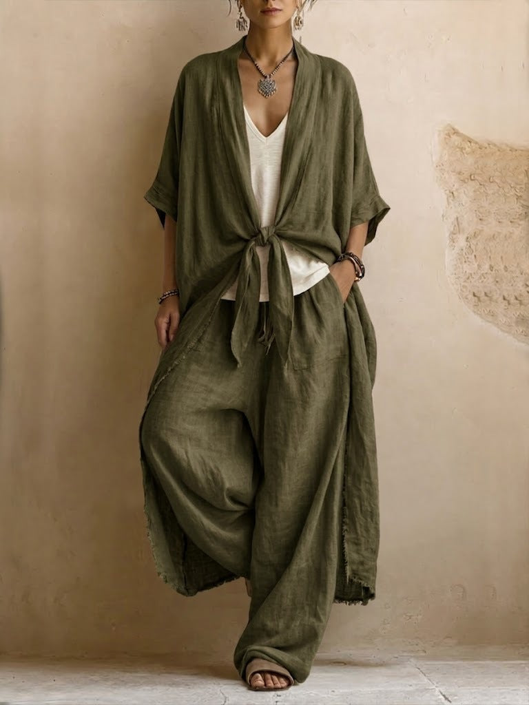 2026 Amazon Cross-Border Independent Station Foreign Trade European And American Casual Loose Solid Color Belted Cardigan Trousers Women'S Suit