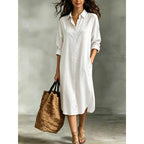 Oversized Linen?Blend Shirt Midi Dress