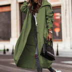 Oversized Hooded Long Trench Coat, Button Front Loose Fit Outerwear With Large Pockets And Adjustable Cuffs For Casual Daily Wear