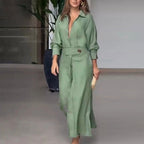 Collared Waist‑Tab Shirt Maxi Dress