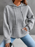 Waffle Textured Drawstring Hooded Sweatshirt With Kangaroo Pocket