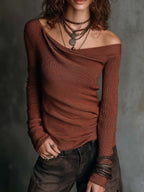Vintage Elegant Knitted Off-the-shoulder Shirt