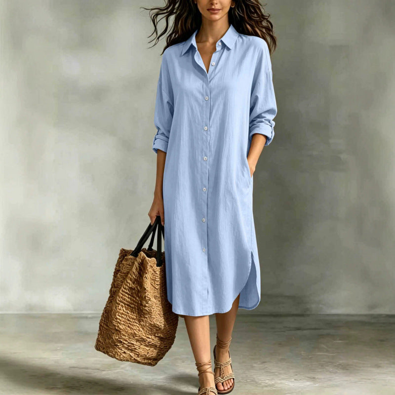 Oversized Linen?Blend Shirt Midi Dress