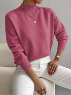 Women's Solid Mock Neck Long Sleeve Knit Sweater
