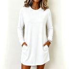 Women's Crew Neck Long Sleeve Pocket T‑Shirt Mini Dress