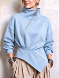 Zip-Neck Sweatshirt with Asymmetric Hem