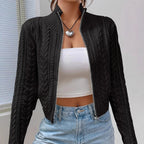 Stand Collar Full Zip Cable Knit Cropped Long Sleeve Knitted Cardigan Jacket