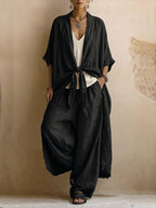 2026 Amazon Cross-Border Independent Station Foreign Trade European And American Casual Loose Solid Color Belted Cardigan Trousers Women'S Suit