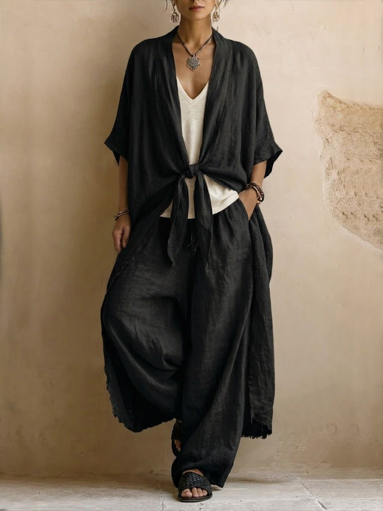 2026 Amazon Cross-Border Independent Station Foreign Trade European And American Casual Loose Solid Color Belted Cardigan Trousers Women'S Suit