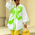 Abstract Print Balloon Sleeve Shirt – Oversized Button-Down