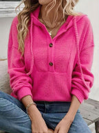 Textured Knit Henley Hooded Sweater
