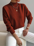 Women's Solid Mock Neck Long Sleeve Knit Sweater