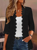 Women's Scallop Trim Lace Open‑Front Cardigan