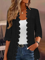 Women's Scallop Trim Lace Open‑Front Cardigan
