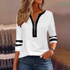 Color‑Block Half‑Zip 3/4 Sleeve Casual Top