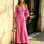Off?The?Shoulder Puff?Sleeve Linen?Blend Maxi Dress