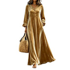 Women's V‑Neck Velvet Ruffle Cuff Maxi Dress