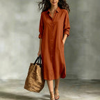 Oversized Linen?Blend Shirt Midi Dress
