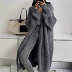 Women's Solid Chunky Knit Open Front Oversized Long Cardigan With Pockets