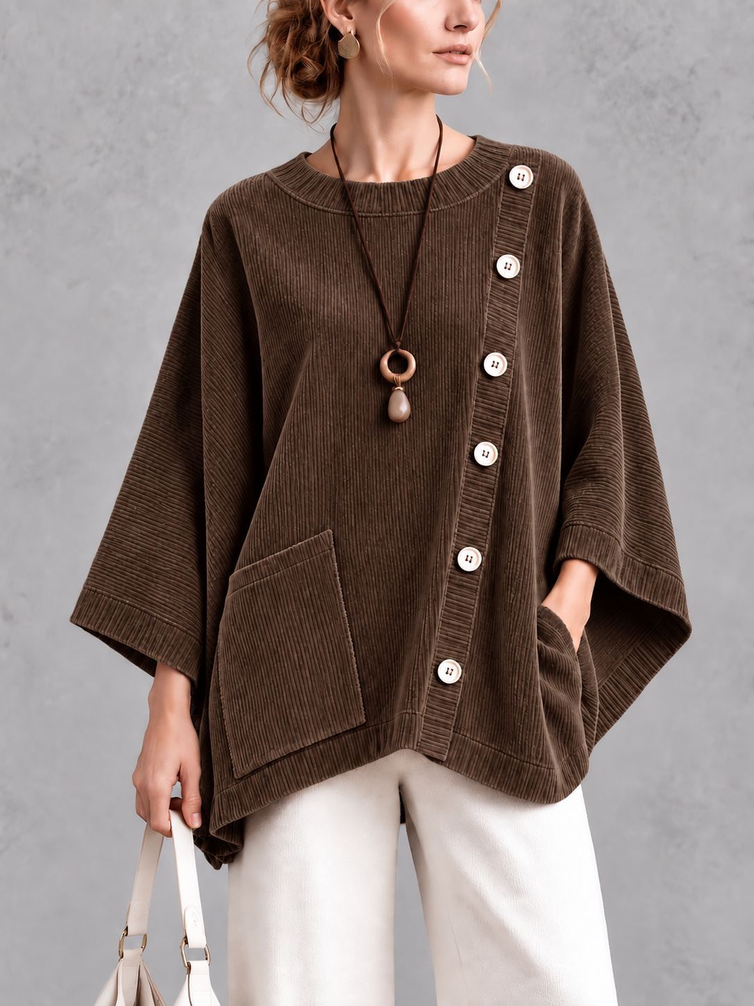 Oversized Corduroy Tunic with Button Detail