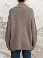 Oatmeal Chunky Knit Asymmetric Button Wrap Cardigan