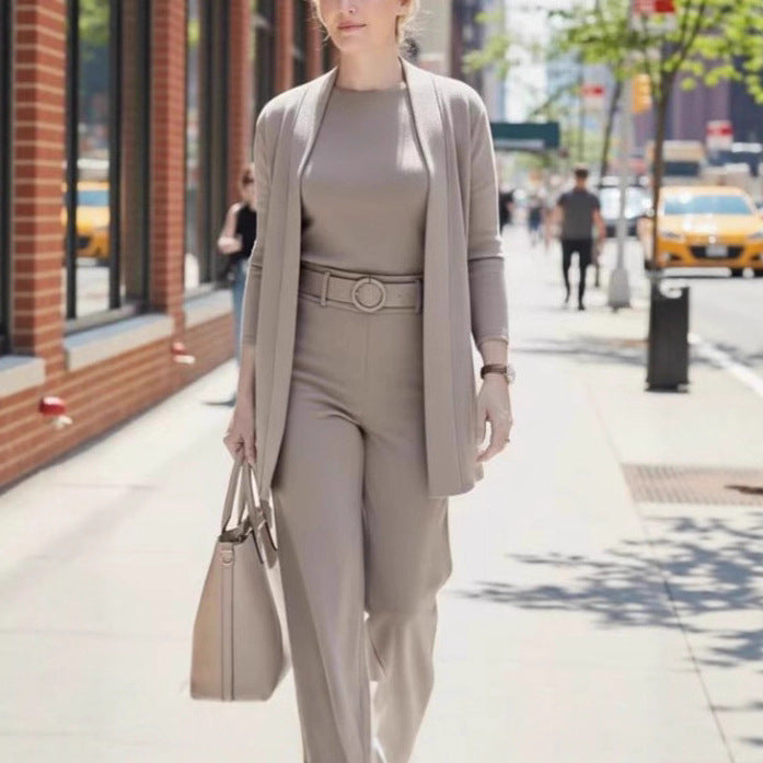 Women's Solid Color Round Neck Long-Sleeved 3-Piece Set