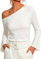 Vintage Elegant Off-the-shoulder Knit Fabric Shirt
