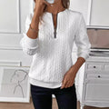 Cable Textured Half‑Zip Long Sleeve Casual Sweatshirt