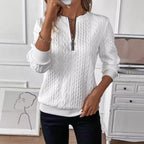 Cable Textured Half‑Zip Long Sleeve Casual Sweatshirt