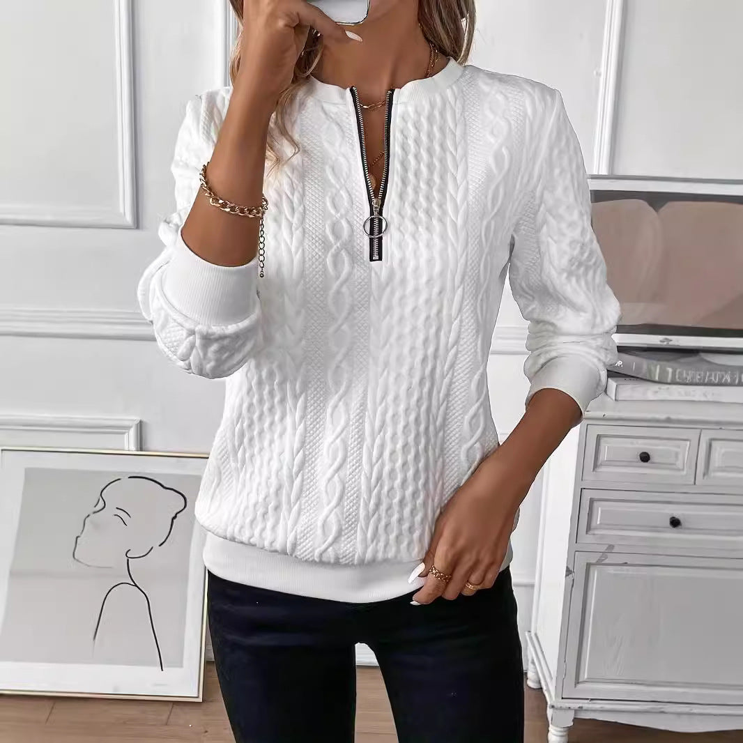 Cable Textured Half‑Zip Long Sleeve Casual Sweatshirt