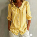 Striped Peter Pan Collar Puff Short Sleeve Blouse